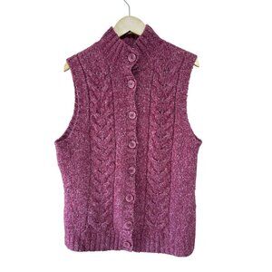 LL Bean Women's Wool Blend Cable Knit Sleeveless Sweater Vest Size Medium OGLN2